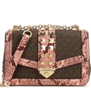 Michael Kors SoHo Large Studded Snake-Embossed Leather Logo Shoulder Bag